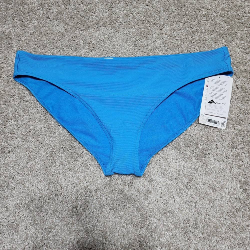 NWT Athleta XL Cloudbreak Ribbed Bikini Bottom Blue Coastal Tropical Swim Beach